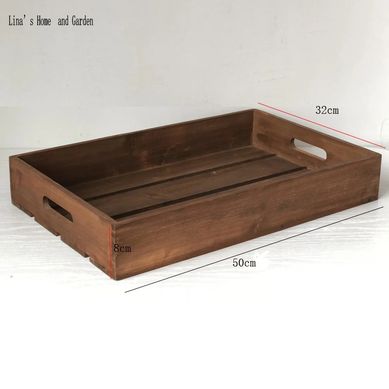 vintage farmhouse solid rectangle home decor wooden trays with cutout handles (4)