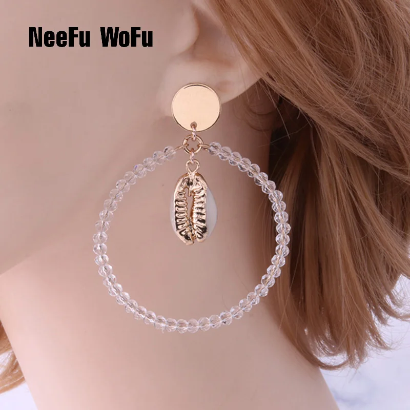 

NeeFu WoFu coral Shell Earring for Woman Bohemia crystal Earring Ear Ring Large Brinco Oorbellen Earrings