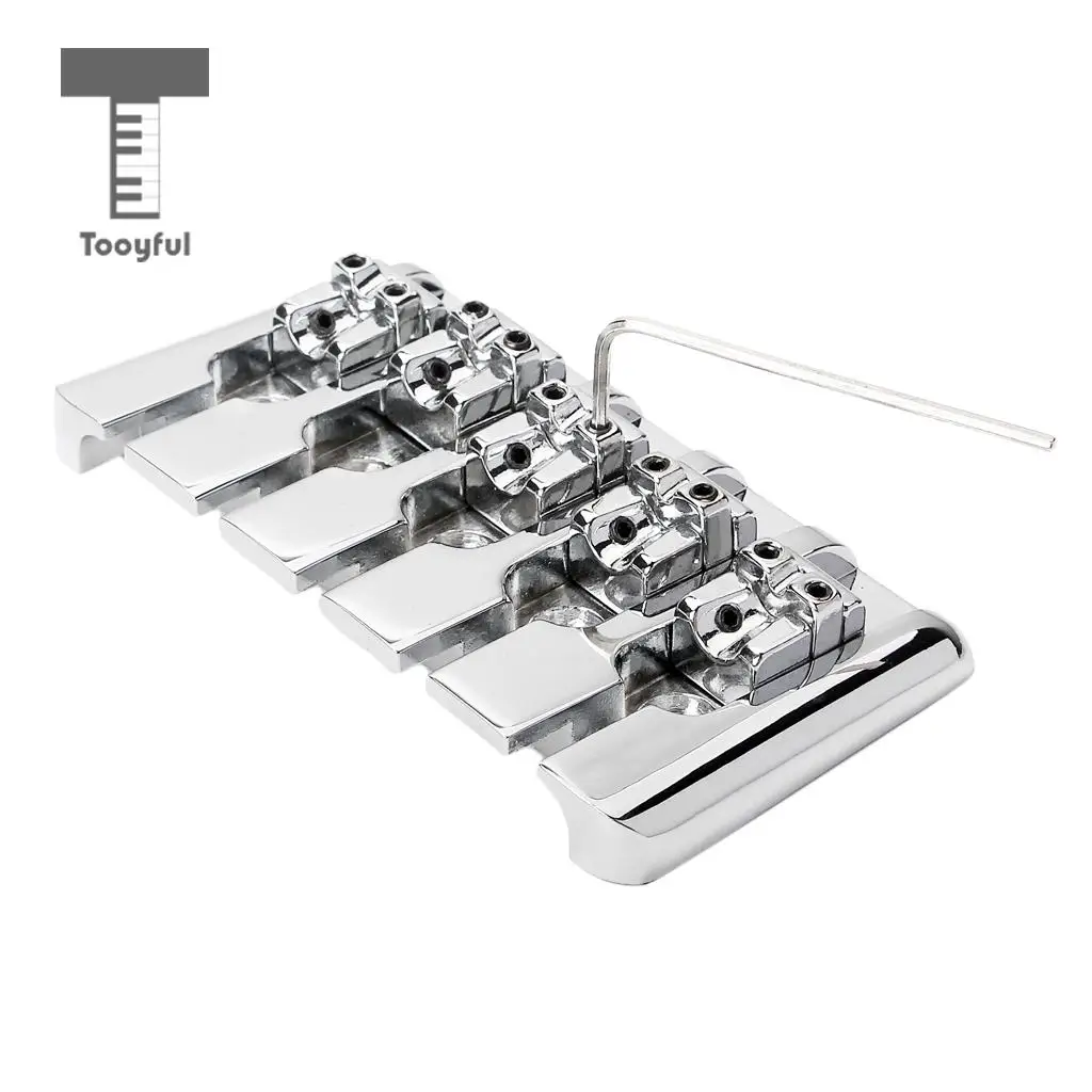 Tooyful Chrome Zinc Alloy L Shape 5 String Bass Bridge with Screws Wrench for Electric Bass Guitar Parts