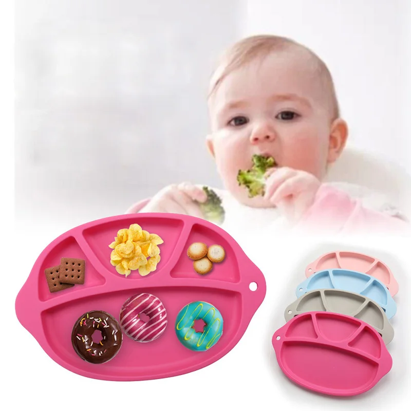

Food Grade Silicone Baby Feeding Plate Separated Tableware Children Integrated Dinnerware Baby Vegetable Fruit Plate Dishes Bowl