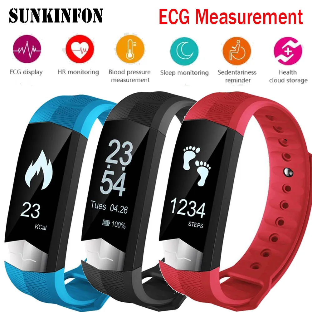 Bluetooth Smart Wristband ECG Display Heart Rate Blood Pressure Monitor