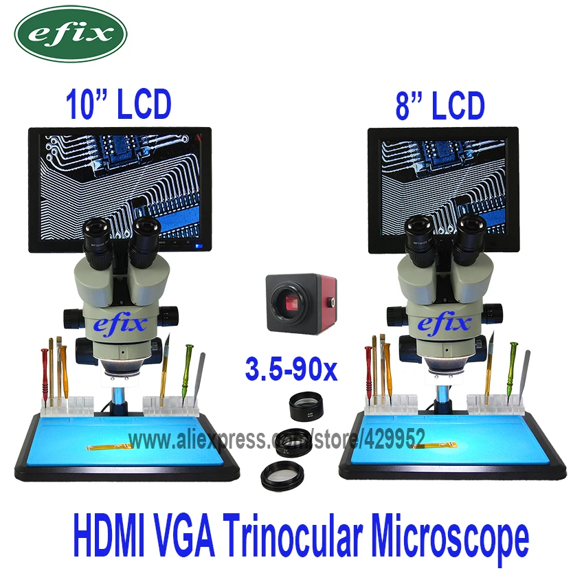 Тринокулярный стереомикроскоп efix 10 &quot8&quot HDMI LCD с непрерывным зумом HD VGA камера