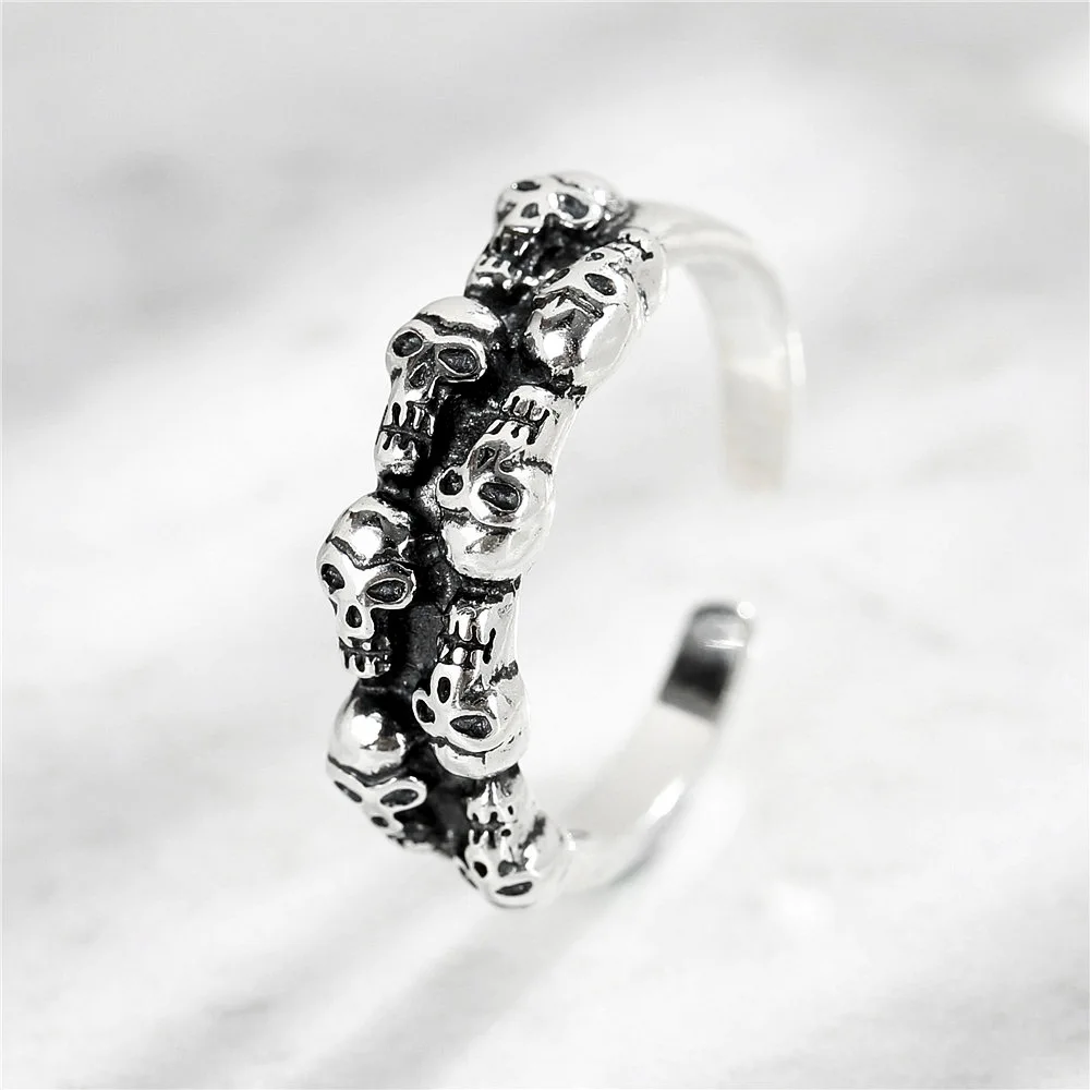 punk rock skeleton ring 100% Sterling 925 silver Jewelry Vintage Adjustable rings for unisex gift