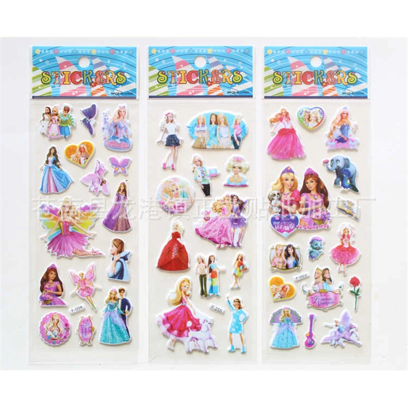 10 Sheets 3D Puffy Bubble Stickers Cartoon Princess cat Waterpoof DIY baby Toys for Children Kids Boy Girl Sticker Set Emoji