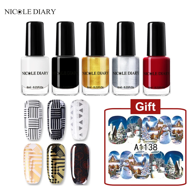 

NICOLE DIARY 5Pcs Nail Stamping Polish Set Image Stamp Lacquer Nail Art Manicure Printing Varnish Kit Beauty Nail Art Decoration