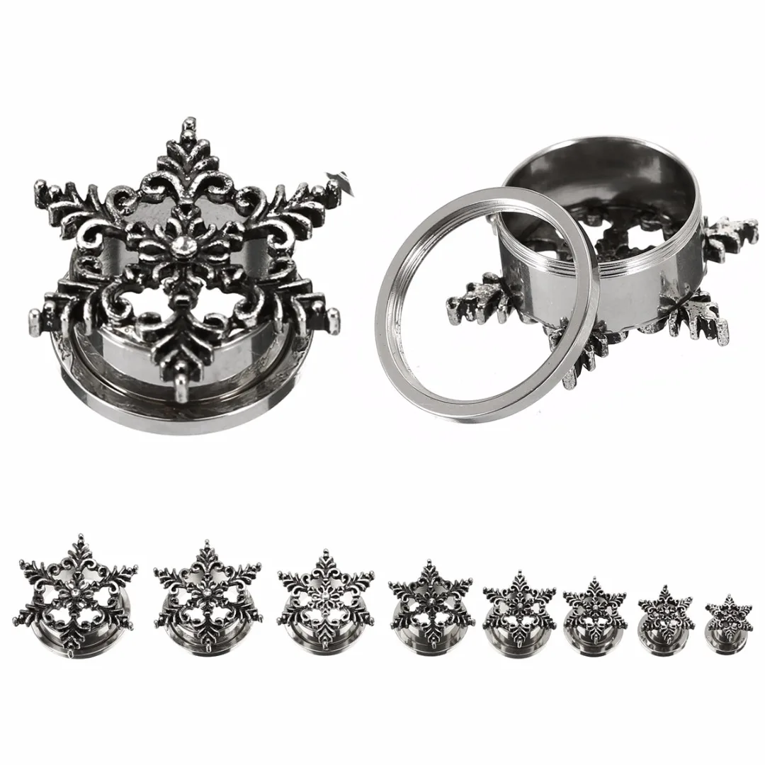 1 Pair Stainless Steel Ear Plug Shellhard Snowflake Ear Gauges Screw Back Flesh Tunnel Expander 8-20mm For Women Jewelry