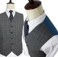 2016 custom made Mens suit wool Grey Traditional Tweed Retro British style tailor wedding slim fit Blazer suits for men 3 piece 4