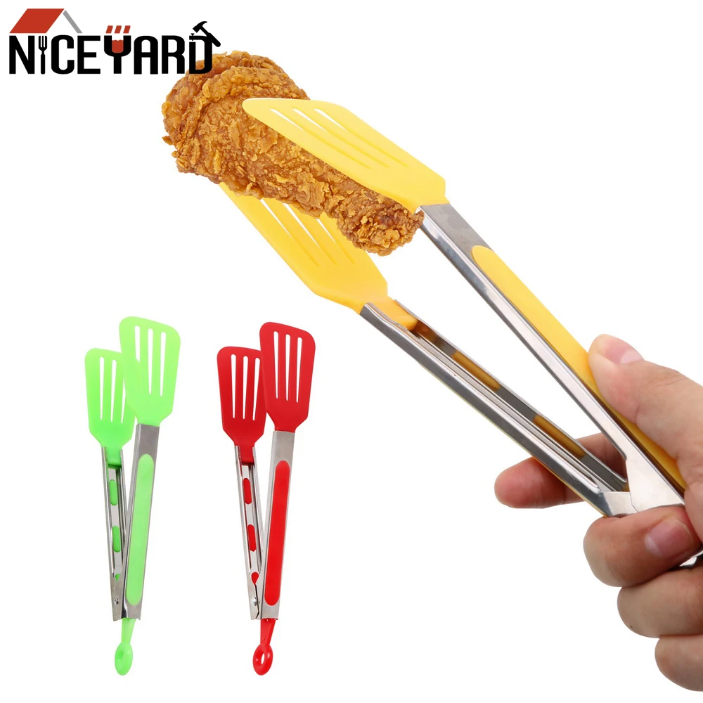 NICEYARD Non-Stick Kitchen Tong Stainless Steel Handle Food clamp Plastic Pizza Bread Steak Clip Utensil Salad Serving BBQ | Дом и сад