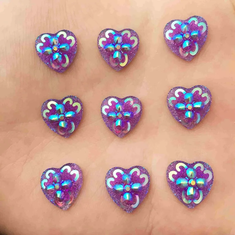 

NEW 60PCS 12mm mix AB Resin Heart FlatBack flower Rhinestone Appliques wedding Buttons D728