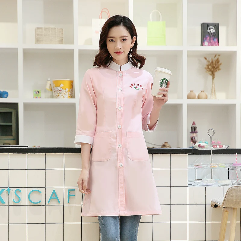 Стиль корейских докторов белое пальто рукав одежда Элегантная модная женская медсестры, салон красоты комбинезоны