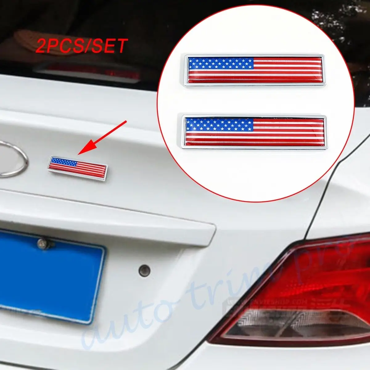 

2pcs USA US America Country Flag Symbol Badge Emblem Chrome Sticker Decal Trim Vehicle Accessories