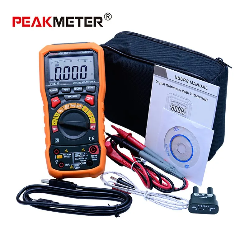 Цифровой мультиметр PEAKMETER PM8236 с автоматическим выключением с тестом температуры и регистратором данных