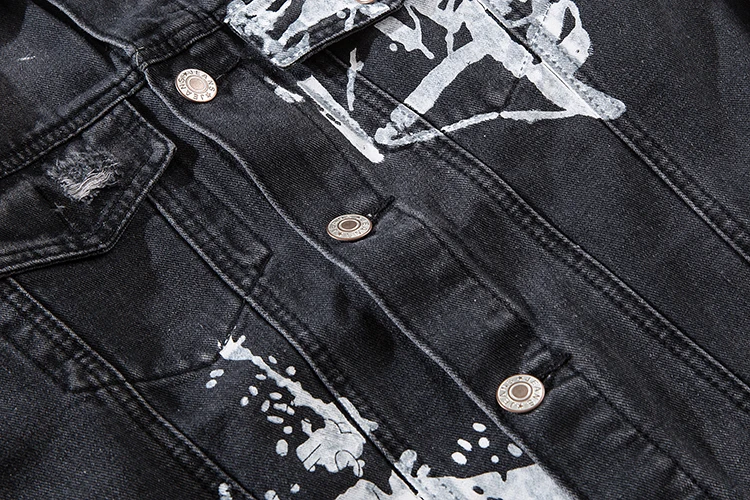 Мужская черная джинсовая куртка панк оверсайз локомотив хип-хоп граффити ретро свободные дырки для мужчин и женщин джинсовые куртки