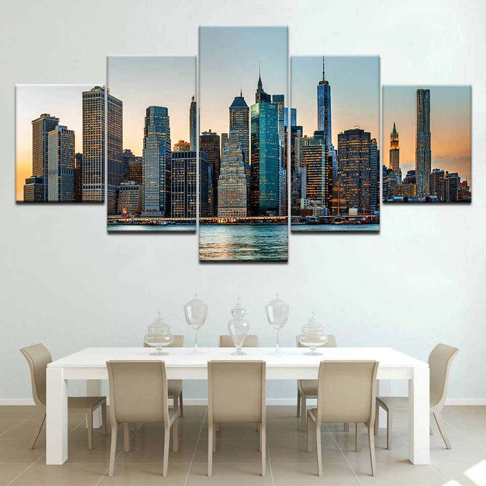 

Fashion Modular Frame HD Large Canvas painting 5 Panels Home Decor Wall Art Picture Prints of NewYork city night view Artwork