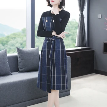 

Plaid Patchwork Midi Dress Vestidos Stylish Stitching Women Dress Ukraine Robes Femme Fashion Dress Elegant Vestido De Festa