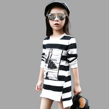 Детское платье для девочек, длинное праздничное платье с рисунком для девочек-подростков весенне-осенняя одежда для детей 4, 6, 8, 9, 10, 12 лет