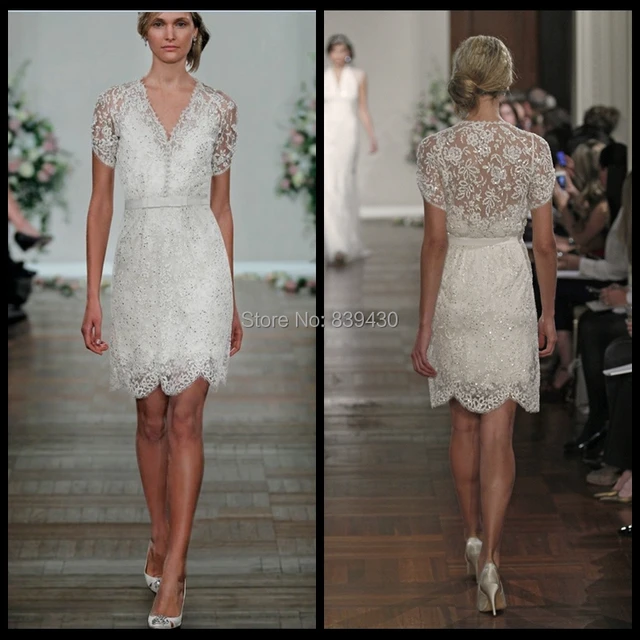 2017 Jenny Packham White Ivory Short Sleeve Wedding Dress Lace V 2017 Jenny Packham White Ivory Short Sleeve Wedding Dress Lace V Neck Mariage Knee Length Bridal