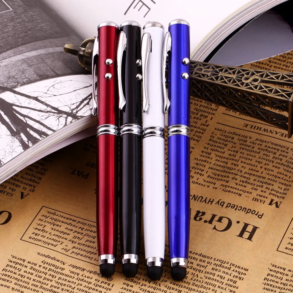 

Touch Screen Stylus Ballpoint Pen Compatible 4 in 1 LED Laser Pointer Torch for iPhone for Ipad for Samsung 4 Colors Optional