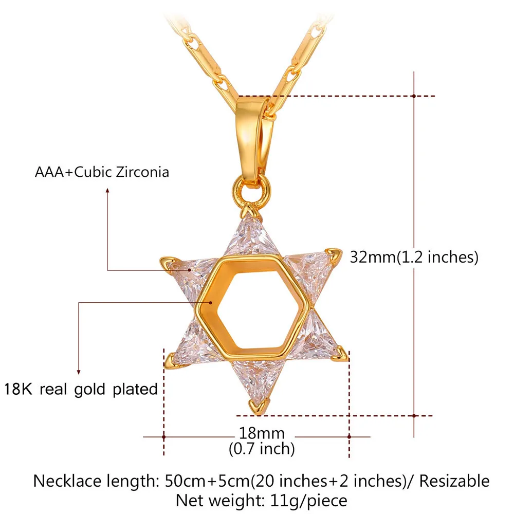 Звёздный лорд Маген Звезда Давида, кулон Цепочки и ожерелья ювелирные изделия золото/серебро Цвет с квадратными кристаллами циркония, израильские, еврейские Цепочки и ожерелья P2285