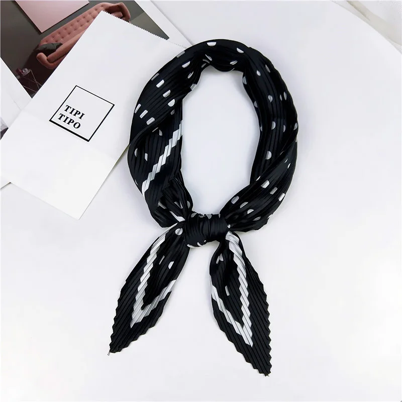 

ladies handle bag hair multifunctional neckerchief tie small silk square satin pleated bandana head wraps polka dot scarf