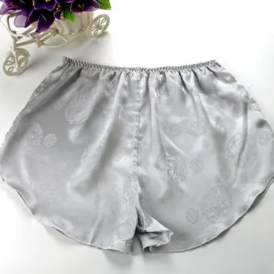 Летние шелковые женские шорты для дома, безопасные штаны, леггинсы, шелковые трусики - Цвет: Silver grey jacquard