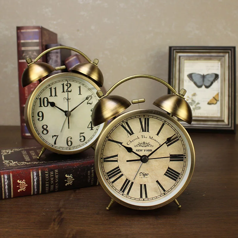 Vintage Alarm Clock Metal Roman Numerals Table Small Time Watch
