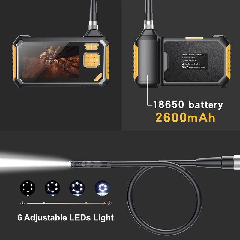 

Endoscope Inspection Camera 1080P Full HD 4.3 inch LCD Screen 8mm Borescope Snake Tube CAM+Battery Snake Inspection Tube Camera