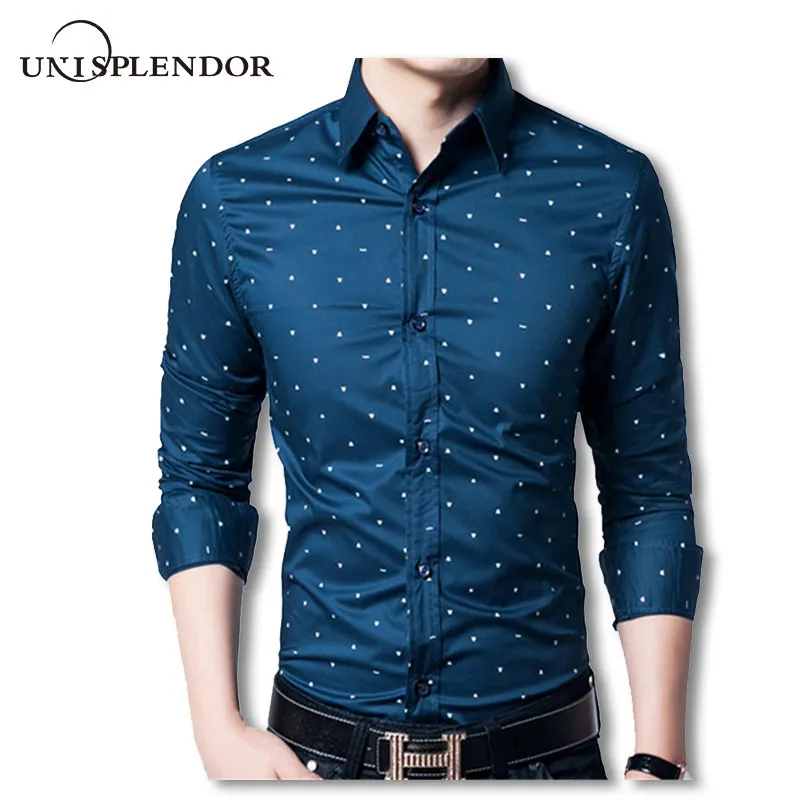 4XL Мужская рубашка в горошек, модная брендовая одежда с цветочным принтом, повседневные мужские формальные рубашки из хлопка с длинным рукавом, приталенная Мужская рубашка U87