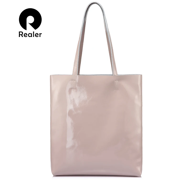 

REALER women shoulder bag soft patent leather female casual totes high quality top-handle bags for ladies girls fashion designs