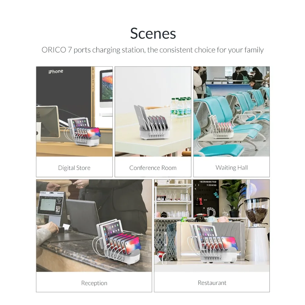 ORICO 7-Порты и разъёмы док-станция для зарядки с USB с держателем для iphone мобильный телефон смартфон для iPad Kindle часы Мощность банк Зарядное устройство