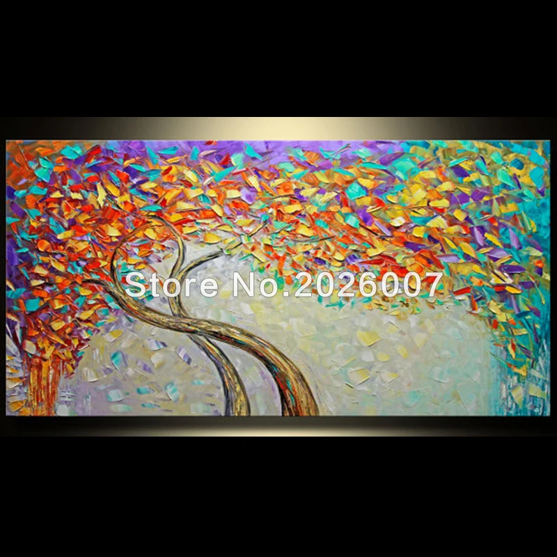 

Hand Painted Abstract Landscape Autumn Glow Thick Palette Knife Oil Painting On Canva Modern Home Decoration For Living Room