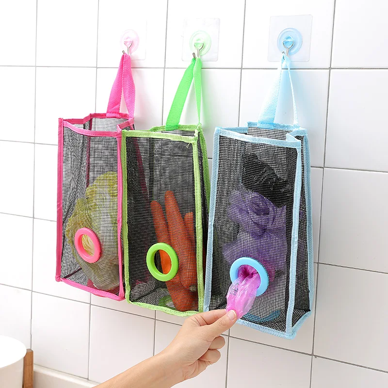 

Hanging Mesh Storage Bag Kitchen Reusable Fruit Vegetable Storage Breathable Garbage Convenient Extraction Pouch Home Organizer