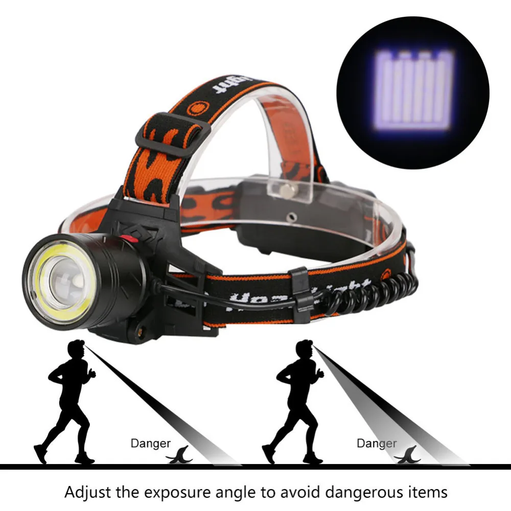 

USB Charging LED Headlight Headlamp Zoom 4 Model Torch Head 1*XML-T6+1*COB LED Head Lights Lamp by 18650 Battery