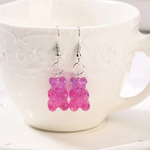 1Pair  Women Drop Earrings  Glitter Gummy Bear Crafts Multicolor Resin Charms Fashion Jewelry Diy Making as picture