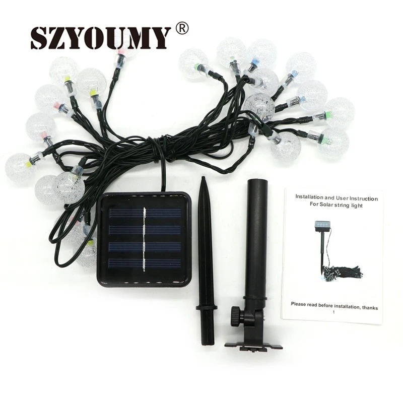 

SZYOUMY 20 LED 30LED Solar Christmas Lights 8 Modes Waterproof Crystal Ball Solar Fairy String Lights For Outdoor Garden Party
