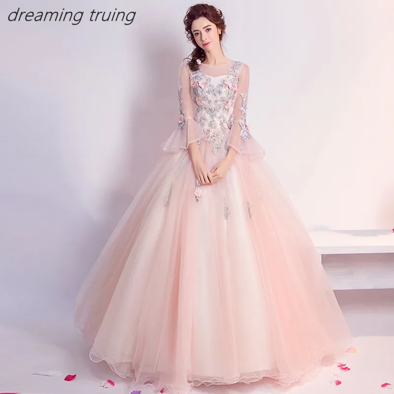 Блестящее светло розовое Пышное Платье с вышивкой Vestidos De 15 Anos Платья для