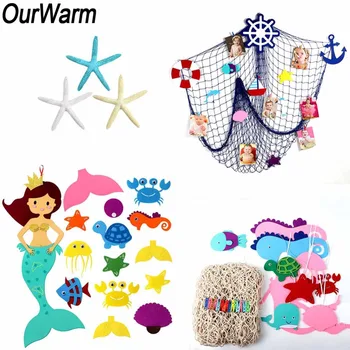 

OurWarm Under The Sea Party Decorations Mermaid Game Fishing Net Artificial Starfish Marine Decoration Birthday Party Supplies