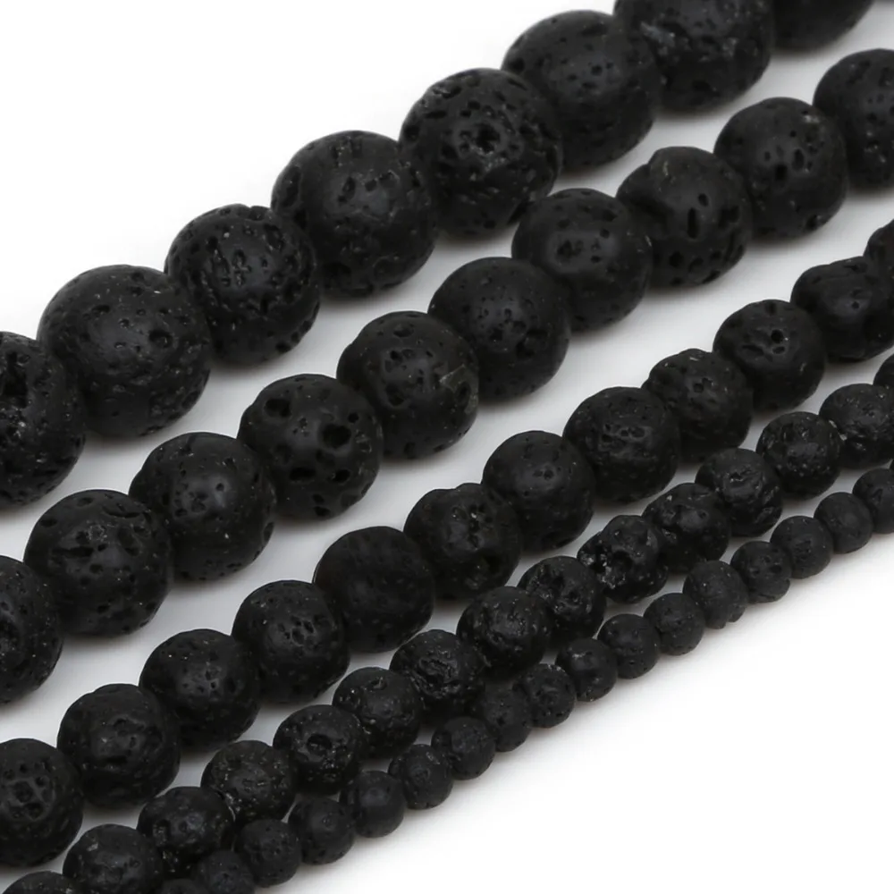 

4/6/8/10/12mm 39cm/string Round Black Volcanic Lava Stone Beads For Jewelry Making Bracelet DIY Jewelry Findings