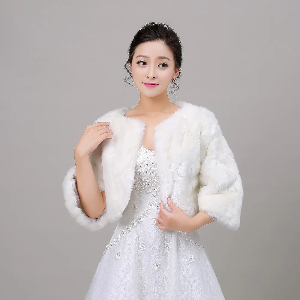 Размеры размеры S, M, l зимних теплых полуботинок рукава меховое Болеро для невесты, куртка с искусственным лисьим меховой воротник Свадебные пальто