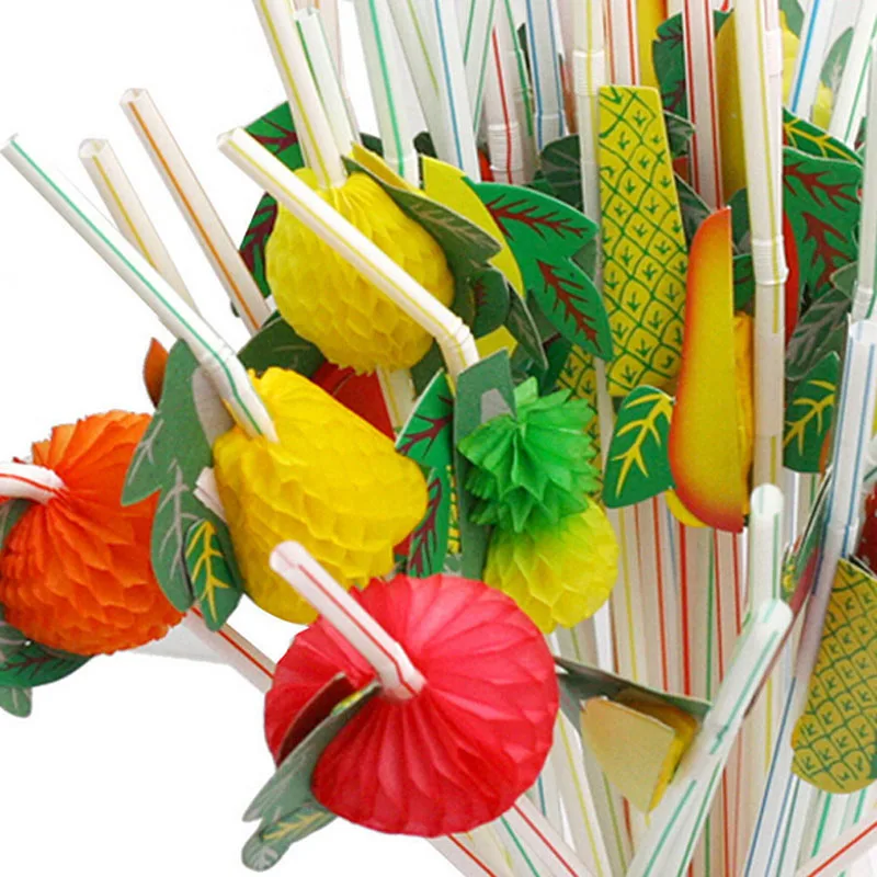 

50PCS/Lot 3D Fruit Cocktail Paper Straws Umbrella Drinking Straws Party Wedding Decoration Color Assorted 2019