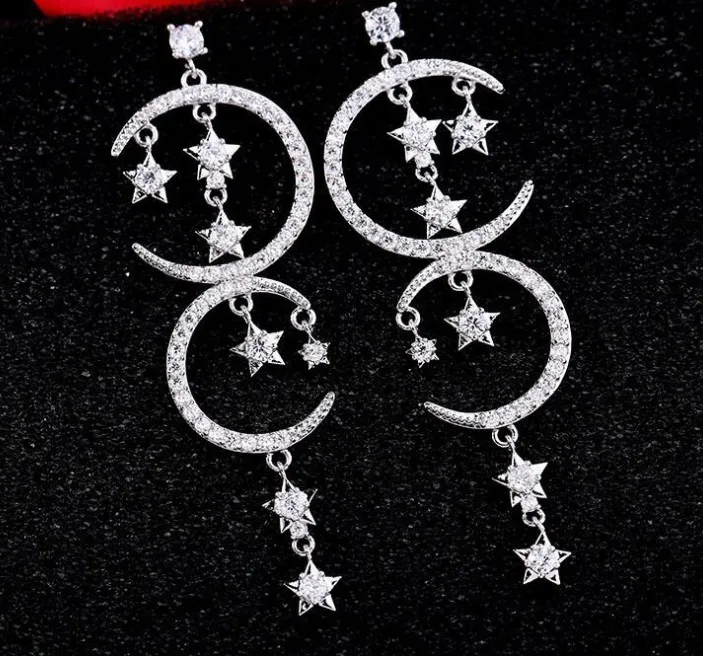 SALE Fashion jewelry 925 silver new crystal From Bulgaria Feather high-grade temperament circle anti allergy star moon earrings