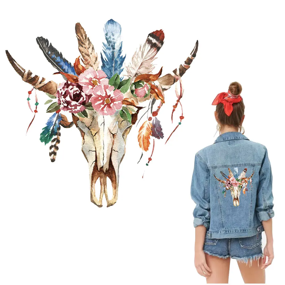 

retro bull flower iron on transfers for clothing cool badge jacket hoodies Venezuela iron on patch logo for clothes accessory