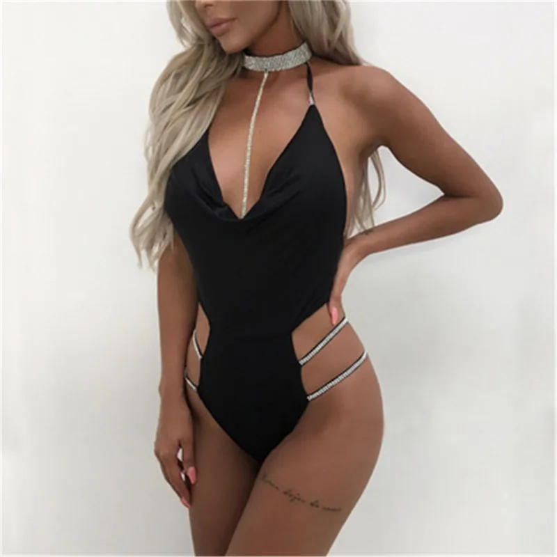 Sweetown 2019 عارية الذراعين مثير الجسم المرأة الماس الأسود المختنق شيك Combinaison فام الكاكي قبالة الكتف Bodycon ارتداءها Clubwear