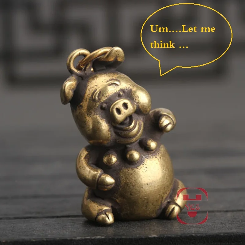 Brass Cute PIG Miniature Charm Figurine Vintage Lucky Collectible Statue Annimal