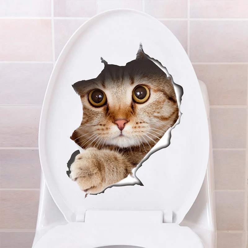 

Cats 3D Wall Sticker Toilet Stickers Hole View Vivid Bathroom Home Decoration Accessories Animal PVC Decal Art Mural Wall Poster