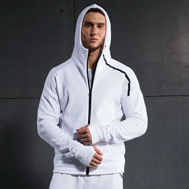 

2018 Men Running Jackets Sweater Compression Outdoor Sports Soccer Football GYM Tights Fitness Hooded Jacket Reflective zipper