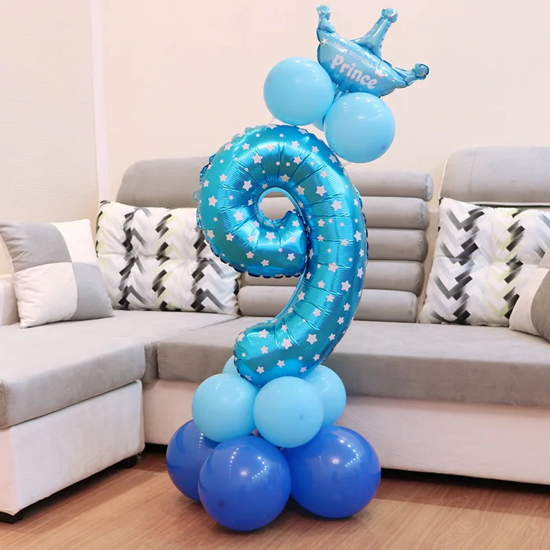 1 Набор, милые воздушные шары на день рождения, Детские воздушные шары из фольги с цифрами, праздничные украшения для дня рождения, Детские Шаровые шары, мультяшная шляпа - Цвет: blue9