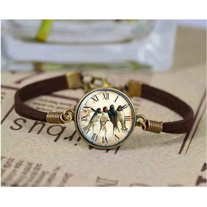 Swallow clock glass Cabochon bracelet vintage round Dome bracelet