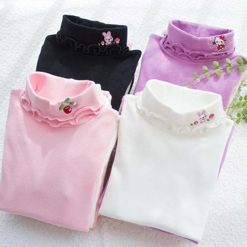 Kids Bottom T shirts For Girls Solid Cotton Long Sleeve Turtleneck T shirt For Girls Casual