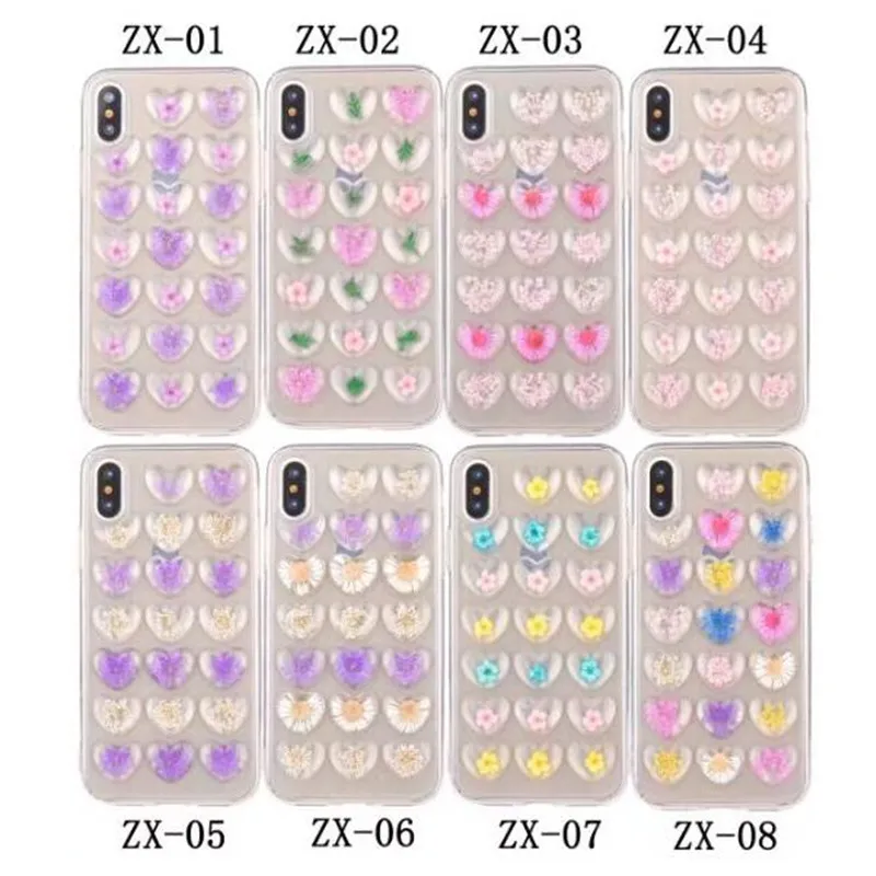 

Cute 3D Love Heart Glitter Phone Cases for iphone X 8 8 Plus Case Real Dried Flowers Soft Back Cover For iphone 8 iphone X Coque